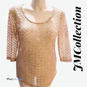 JM Collection gold brocade blouse Large